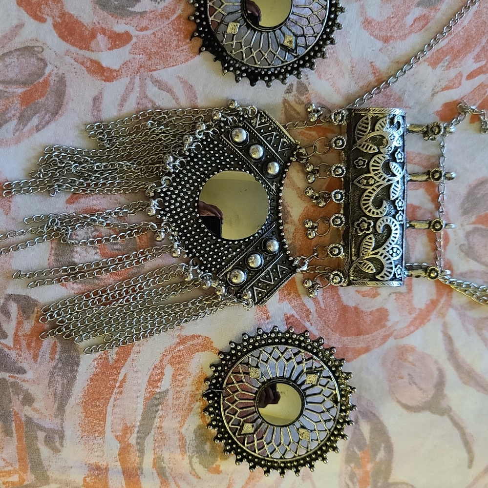 Mirror necklace and earrings set